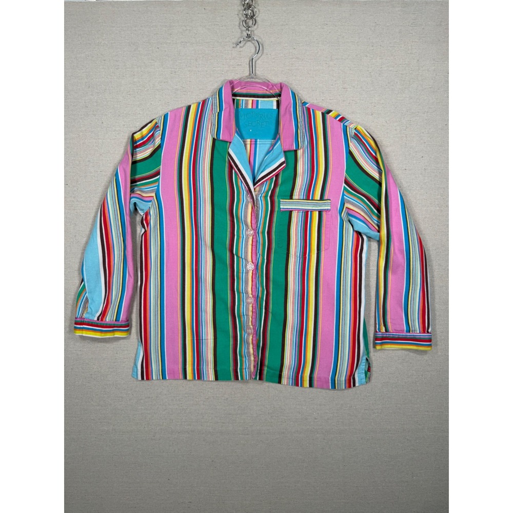 Victorias Secret Vintage Y2K Striped Cotton Pajama Top Multi Color Small